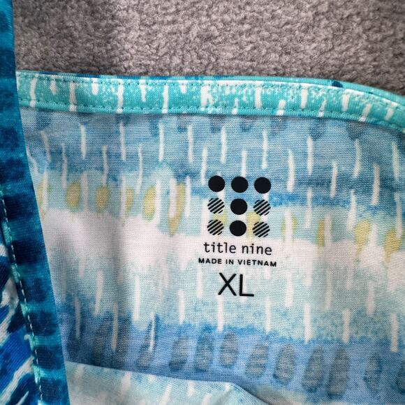 Title Nine Tank Dress Womens XL Blue Green Sleeveless Ruched Cut Out Back Pocket - Picture 8 of 11